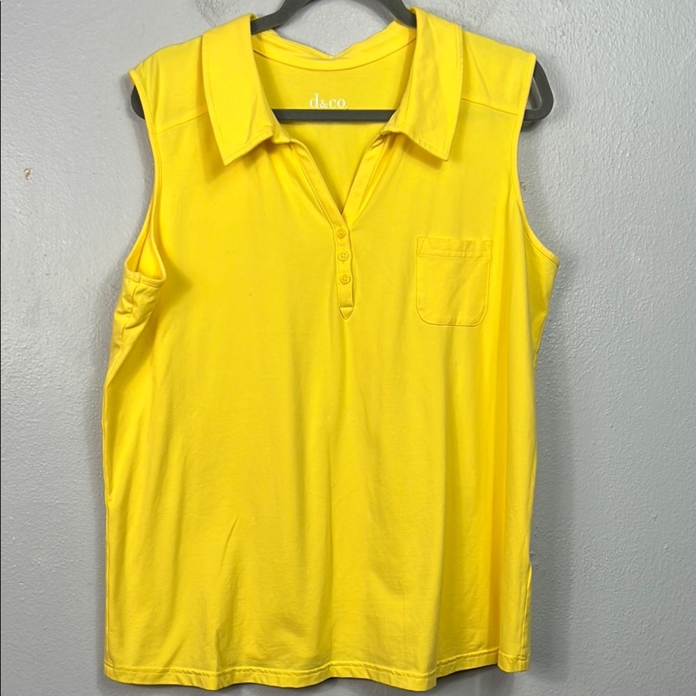 Denim & Co Yellow Sleeveless Polo Shirt Top XL